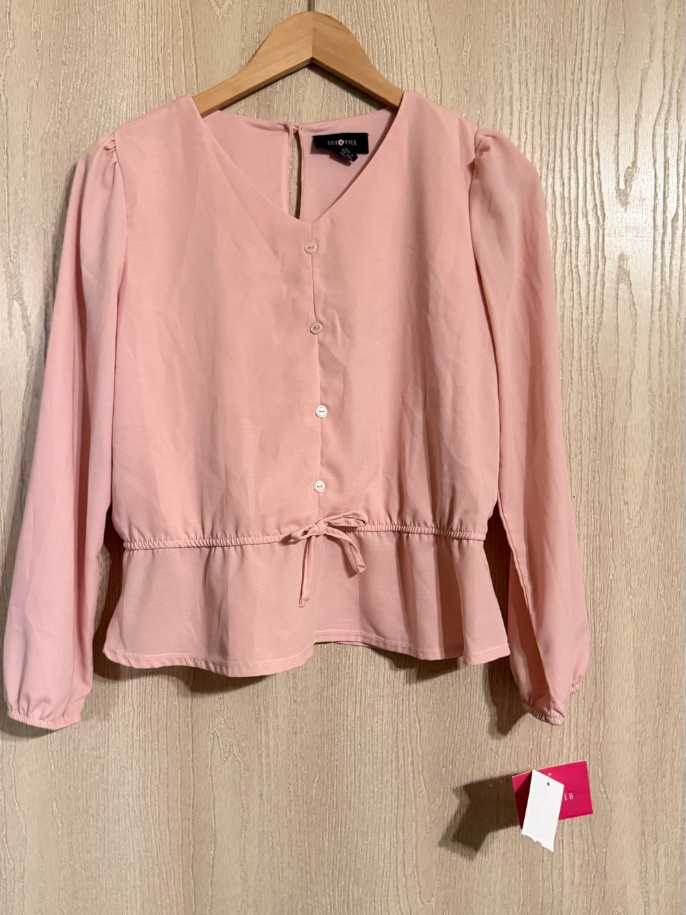 Amy Byer Dusty Pink Button-Front Peplum Blouse